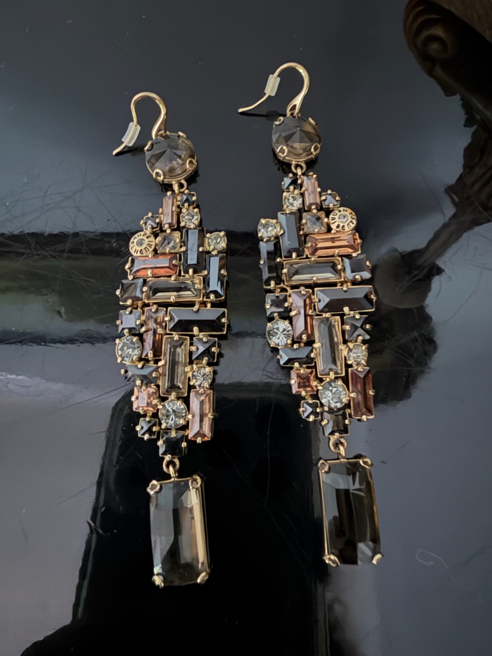 Vintage Henri Bendel Mosaic Geometric Chandelier Long Earrings Pristine!